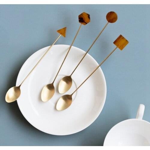 1PCS Dessert Coffee Mixing Spoon Gold Spoon Long Handle Dessert Stainless Steel Vintage Teaspoons Drink Tableware