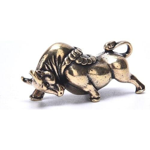 1Pc Bull Ornament Sculpture Copper Miniatures Figurines Desk Decoration Bull Ornament Accessories Handmade Lines