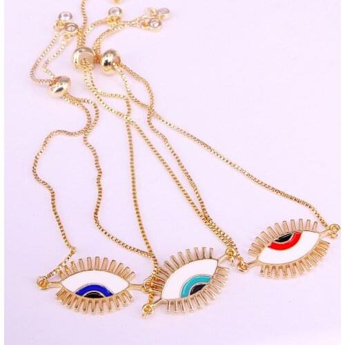 12PCS, Gold color with enamel eye link chain Enamel Zircon Crystal girl women fashion bracelet Charm Bracelet