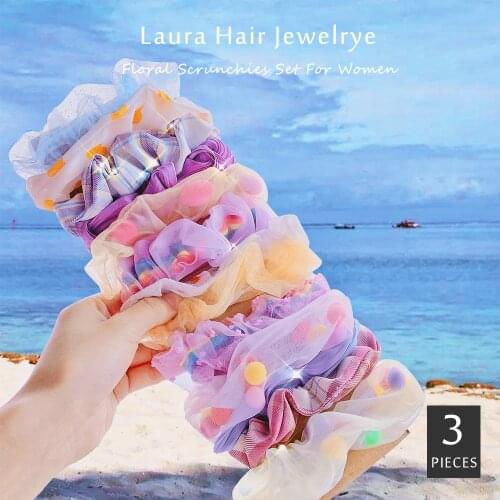3PCS/SET Vintage Floral Scrunchies Set For Women Elastic Hair bands Lace Gum Hair Tie Ponytail Hold Korean Hair Accessories