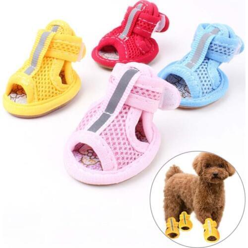 4pcs/lot Hot Sale Casual Anti-Slip Small Dog Shoes Cute Pet Shoes Shoe Spring Summer Breathable Soft Mesh Sandals Candy Colors