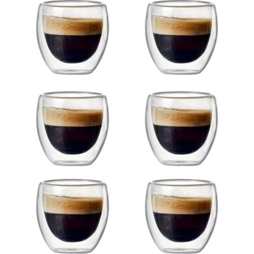6 Sets of 80Ml Double-Layer Hollow Glass Coffee Cup Sets for Drinking Tea, Coffee, Drinking Cups