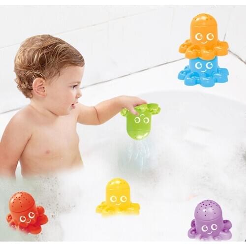 6Pcs Cute Octopus Animal Stacking Cups Baby Bathing Game Education Toy Baby Bathroom Toy for Children Gifts