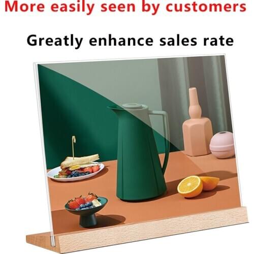 A5 Acrylic Wood L-style T-type Table Signboard Double-sided Tab le Sign Display Card Rack Table Paper Holder Showing Horizontal