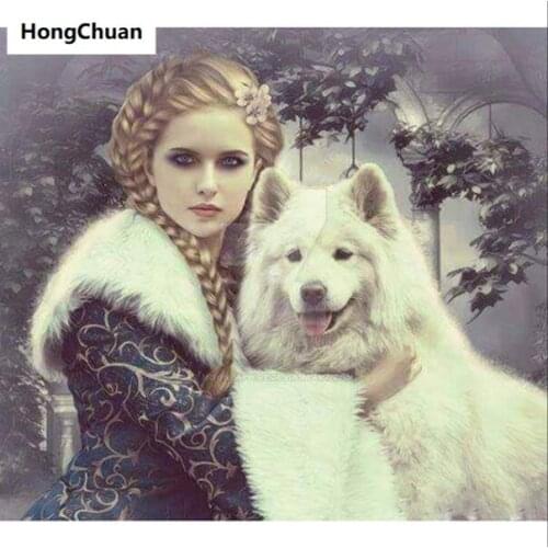 Girl and Dog Diamond Painting Cross Embroidery 5D Square/Round Diamond Painting Diamond Mosaic Home Decoration New Year Gift