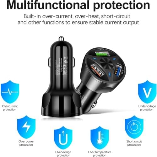 Car Charger 3usb Fast Charging Qc3.0 3a 3-Port Car Cigarette Lighter Adapter Is Suitable For Huawei Xiaomi Samsung Iphone