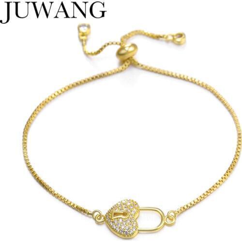 Crystal Love Heart Shape Charm Bracelet zirconia Bangles For Women Lovers Adjustable Copper Chain Bracelt Lucky Birthday Gift