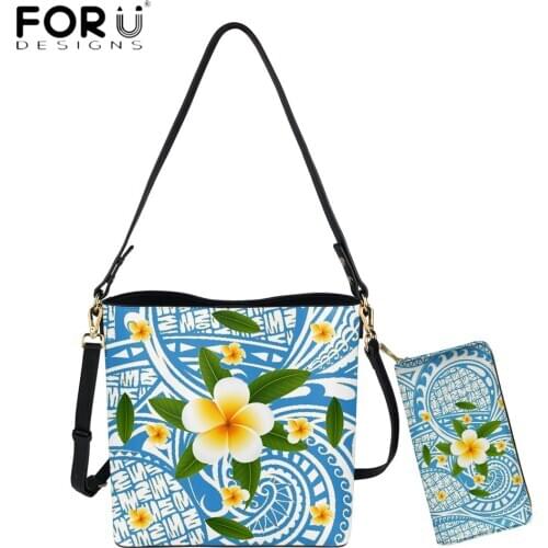 FORUDESIGNS Brand Designer Women Handbags And Purse Polynesian Tribal Plumeria Floral Printing Female Casual Crossbody Bolsas
