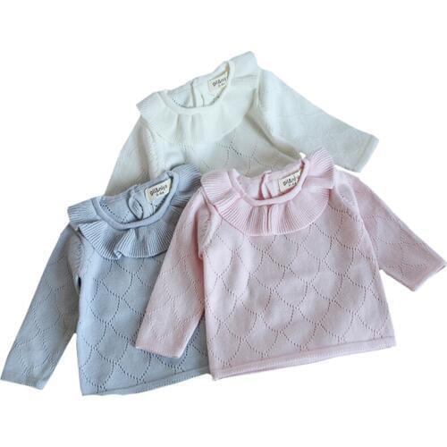 Kids Knitted Pullover Ruffles Girls Sweater 2019 Toddler Baby Girls Sweaters Hollow Out Knitted Chidlren Outwear Baby Sweater