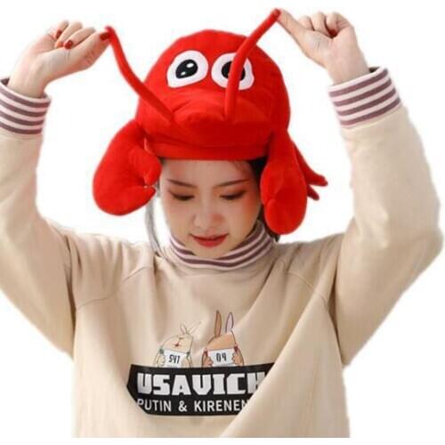 Lobster headgear hood hat plush hat toy birthday stuffed cap gift