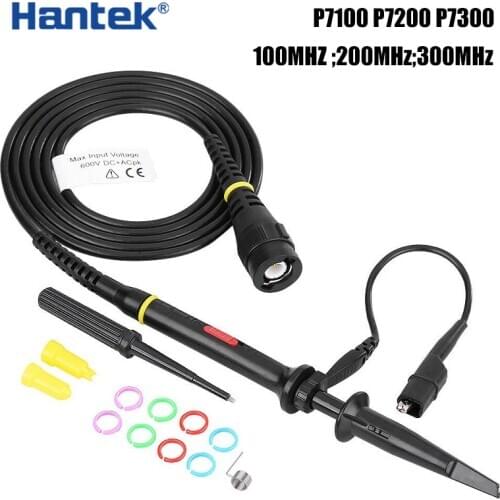 Hantek P7100 oscilloscope probe Broadband 100MHz-300MHz test probe, compensation range 10pF-35pF BNC clamp cable lead kit