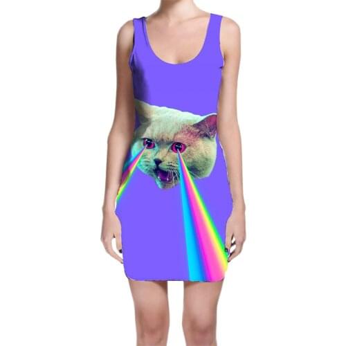 Custom Made Rainbow Cat Sublimation Print Milk Silk Dress