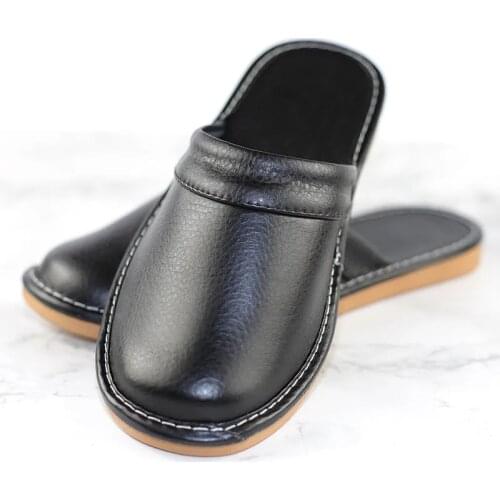 Classic PU leather slippers male indoor unisex shoes men 2020 fashion man leather shoes home slippers