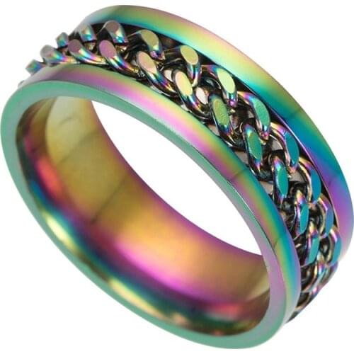 New Titanium Stainless Steel 5 Color Rotating Chain Ring Punk Style Personality Mens Ring Jewelry Charm Party Gift