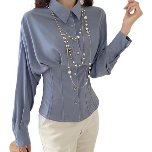 Korean women batwing sleeve shirts korean fashion clothing woman corset top blouse lady blusas de mujer button up shirt