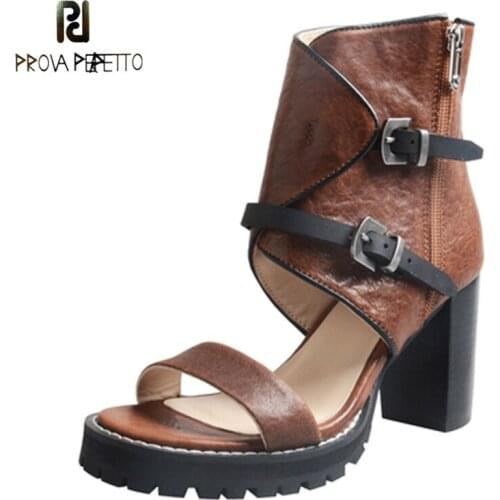 Summer New Fashion All-match High-heeled Shoes with Belt Buckle Side Zipper Thick Heel Waterproof Platform Leather Sandals