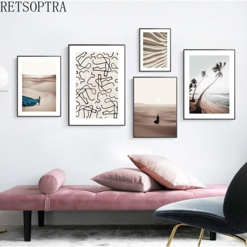 Trendy Abstract Line Figure Desert Seascape Coconut Poster Print Picture Bedroom Decor Wall Art Canvas Paintings Frameless