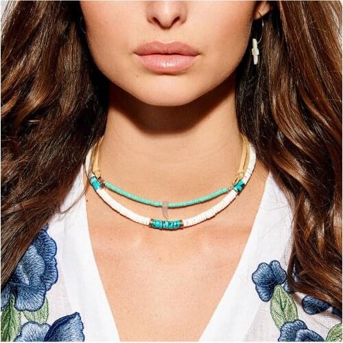 Fashion Polymer Clay Round Chip Strand Beads Choker Charming Stone Glass Crystal Seeds Beaded Necklace Women Exquisite Jewelry