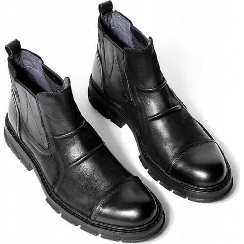 Brand New Vintage Mens Genuine Leather Chelsea Boots British Round Toe Thick Bottom Casual Male High Top Nubuck Cowhide Shoes