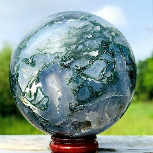 Natural moss agate sphere crystal quartz sphere rock mineral Reiki healing