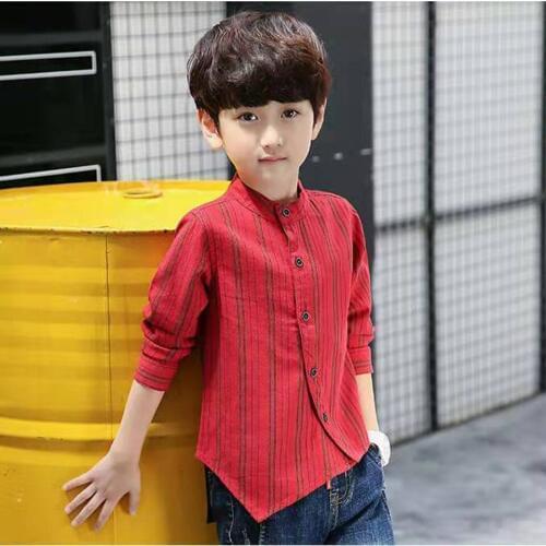 New Sale Kids Striped Shirt For Boys Fashion Cotton 2 Colors Clothes Boys Formal Shirts Boys Tops O-neck Collar Children Shirts