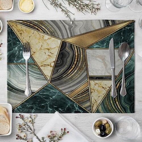 New Modern Style Cloth Placemat Geometric Marbling Printed Rectangular Dinner Dish Cup Tea Coffee Coaster Party Home Table Decor
