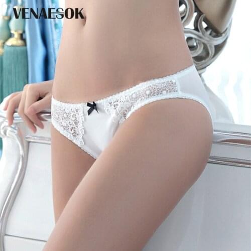 New Women Underwear Embroidery White Lace Transparent Briefs Low-rise Sexy Panties Plus Size XXL XL L Hollow out Panty Black