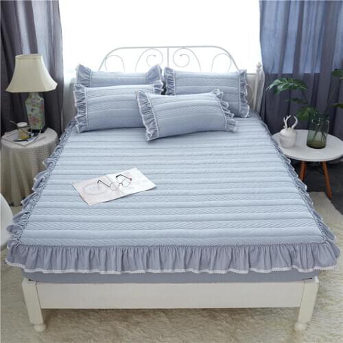 2020 new products Flannel quilting Bed cover Fitted Sheet Pillowcases 2/3 Pcs Solid color Luxury Lace Bedding