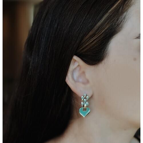 GULCE DERELI, HEART SYMBOL CHARM EARRINGS, VINTAGE CHAIN EARRINGS, CHARM EARRINGS, GIFT BOX, GOLD/SILVER PLATED