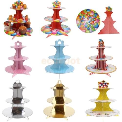 Wedding Birthday Party Baby Shower 3 Tier Disposable Foldable Cardboard Dessert Display Cake Stand Holder Cake Tray