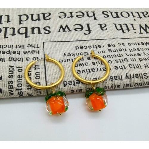 Orange earrings simple retro crystal red persimmon glass earrings earrings geometric earrings women