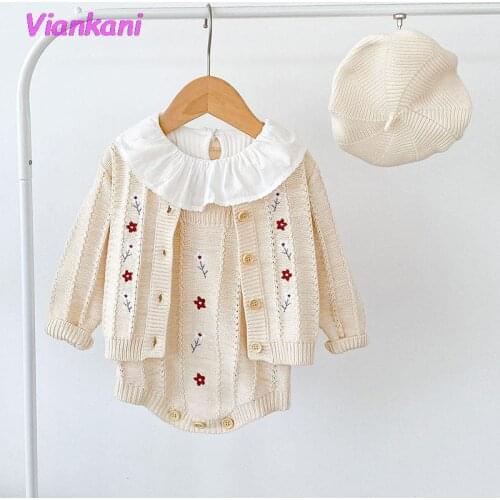 2021 Autumn Baby Clothing Set Toddler Knit Bodysuits Full Sleeve Cartoon Sweater 2 Pcs Girls Suit