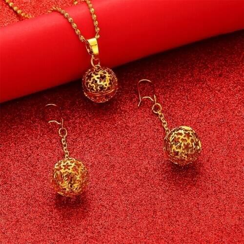 Bead Necklace Earrings for Women Girls Trendy Charm Round Ball Jewelry Sets African Arabia Nigeria Gifts