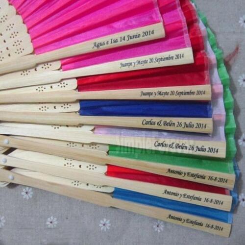 Personalized Luxurious Silk Fold Hand Fan In Elegant Laser-Cut Gift Box +Party Favors/wedding Gifts+printing 50pcs/lot