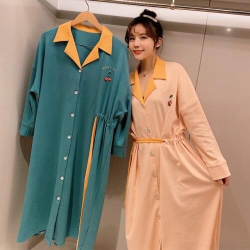 Dress For Nursing Mother Pure Cotton Pine Robe Wide Bathrobe Pregnant Womans Pajamas Students Long Night Dress Lovely