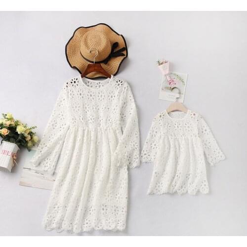Mother Daughter Dresses Mommy and Me clothes Women Floral Lace Dress Baby Girl Mini Dress Mom Baby Girl Family Matching Clothes