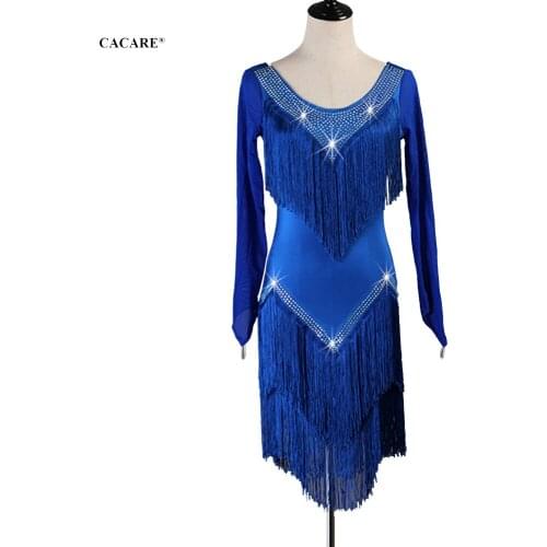 Latin Dance Dress Women Fringe Dress Customize Salsa Dance Wear Latin Dance Costumes D0561 Sleeve Tassels Rhinestones 3 Choices