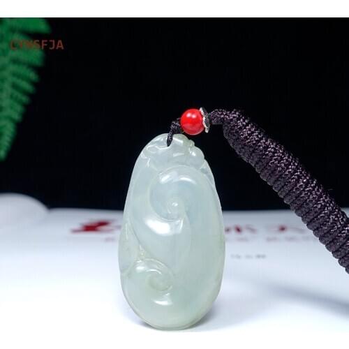 CYNSFJA New Real Certified Natural Grade A Emerald Jade Lucky Amulets Ruyi Jade Pendant Green High Quality Hand Carved Best Gift
