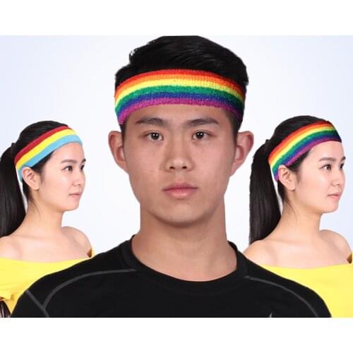 Rainbow Headband Hair Band Cotton Towel Fabric Sweat-absorbent Soft Protection Headband For Men Women Sports Running Fitness