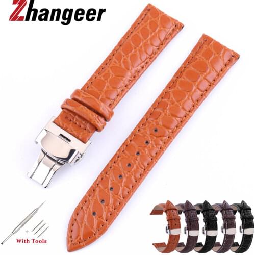 12-24mm Genuine Leather Strap Top Layer Calfskin Watchband Men Women Universl Double Press Automatic Butterfly Buckle Wristbands