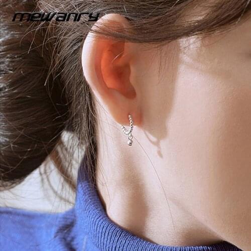 Mewanry 925 Sterling Silver Hoop Earrings for Women Trend Elegant Vintage Small Round Bead Pendant Party Jewelry Birthday Gifts