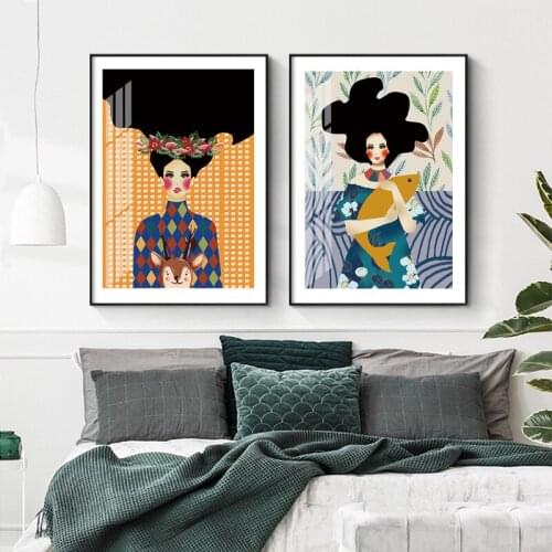 Nordic Personality figure Canvas Painting Prints Posters hand-painted color Pictures for Living Room Morden cartoon Home Decor