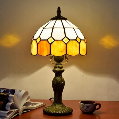 Modern retro yellow mediterranean decorative lamp tiffany stained glass bar restaurant bedroom bedside trumpet table lamps