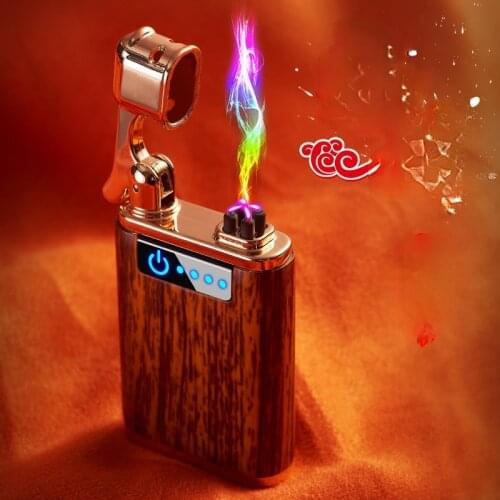 Imitation Sandalwood Double Arc Charging Lighter, Metal Windproof Induction Lighter for Men Briquets Et Accessoires Fumeurs