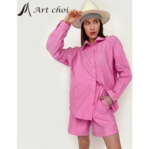 2021 Spring Summer Two Piece Set Tracksuit Casual Outfit Suit Women Blouse Shirt Tops Cotton Linen Wide Leg Shorts 2 Piece Sets