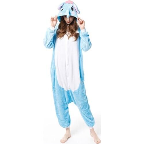 Winter Flannel Kigurumi Women Men Onesies Cute Cartoon Animal Elephant Pajamas Set Unisex Pyjama Pijama Sleepwear