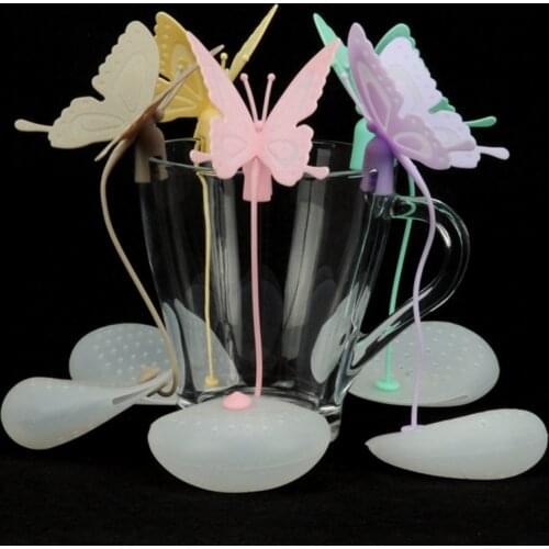1Pcs Cute Butterfly Tea Bags Strainers Filter Tea Infuser Silicone Teabags Tea Tools Fun Cartoon Tea Accessories Pink Gray Blue