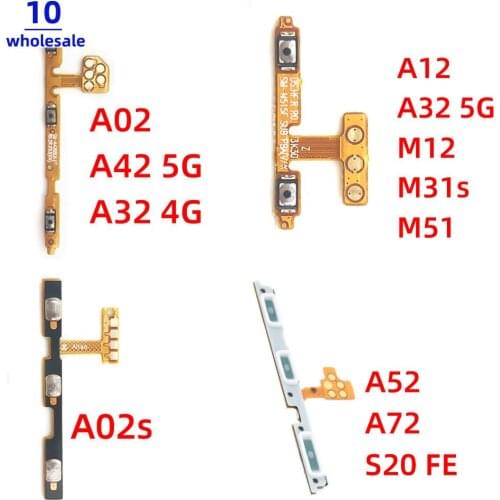 10pcs/Lot, Power Switch Button Volume Key Flex Cable For Samsung Galaxy A02 A02S A12 A32 A52 A72 S20FE M12 M31S M51