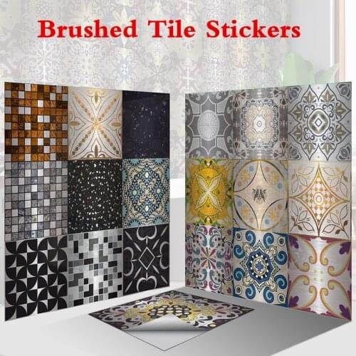 16 Style Brushed Tile Stickers Kitchen Wall Metal Texture Mosaic Wallpaper Bathroom Vintage Waterproof Home Decoration Decals