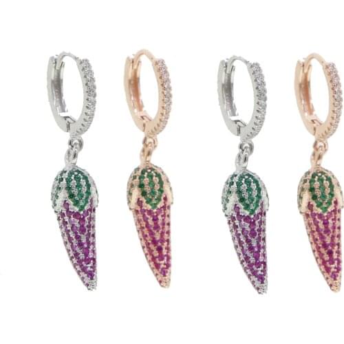 2 Colors Fashion Drop Earrings Eggplant Shape Paved White/Green/Purple Cz Stone Beautiful Cute Jewelry For Women Wedding Gift